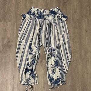 Happy Few Blue and White Striped Boho flowy beach/pj pants. Comfy. O/S